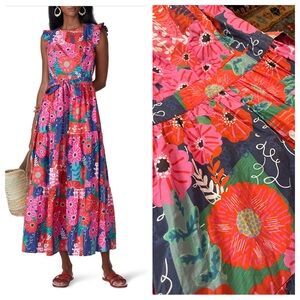 Carolina K Barbella Maxi multi color open back sleeveless floral pink dress s